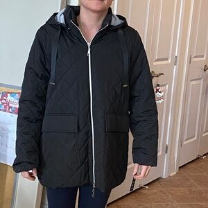 Nuage Black Quilted Jacket with Jersey Lining & Hood Size L, New Without Tags